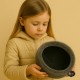 Girls’ Leather Fur Hat – Handmade Winter Hat with Gray Lamb Fur Girls' winter hat with black leather top and grey sheepskin fur trim – full sheepskin lining