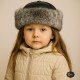 Girls’ Winter Leather Hat – Grey Wolf Fur Trim Girls’ winter hat with grey wolf fur trim and black lamb leather top – lined with sheepskin fleece