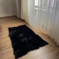 Black Patchwork Sheepskin Rug & Prayer Mat – 118x60 cm