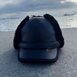 Earflap Leather Hat w/ Visor Warm - Stylish