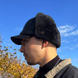 Earflap Leather Hat w/ Visor Warm - Stylish