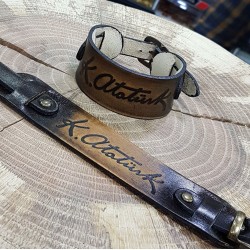 Mustafa Kemal Atatürk İmzalı Hakiki Deri Bileklik - Zamak Kolye Hediyeli -  BK02