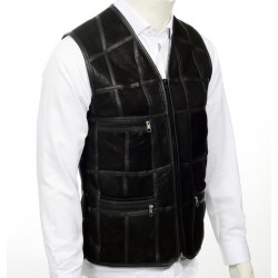 Men's Leather Vest, Genuine Lamb Leather with Sheep Fur Lining