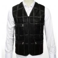 Men's Leather Vest, Genuine Lamb Leather with Sheep Fur Lining