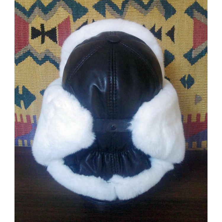 Apak Beyaz Tavşan (Rex) Kürklü Kadın Deri Börk, Şapka Modelimiz - BŞ166