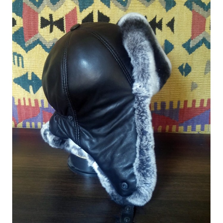 Aybike Gri Tavşan Kürklü Ushanka Kadın Deri Şapka - Derisitesi Gri tavşan kürklü, hakiki deri kadın ushanka şapka.