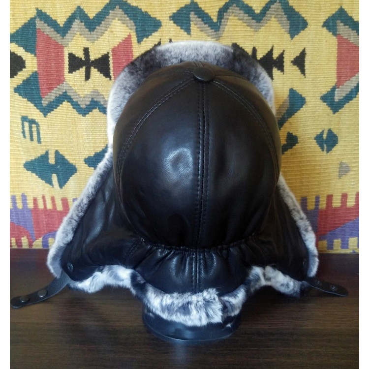 Aybike Gri Tavşan Kürklü Ushanka Kadın Deri Şapka - Derisitesi Gri tavşan kürklü, hakiki deri kadın ushanka şapka.