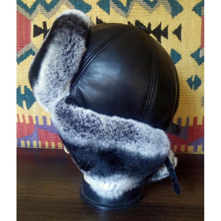 Aybike Gri Tavşan Kürklü Ushanka Kadın Deri Şapka - Derisitesi Gri tavşan kürklü, hakiki deri kadın ushanka şapka.