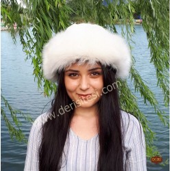 Akça Beyaz Renk Kuzu Kürklü Kadın Deri Börk, Şapka Modelimiz - BŞ154 Akça Beyaz Renk Kuzu Kürklü Kadın Deri Börk, Şapka Modelimiz - BŞ154