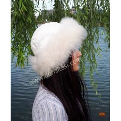 Akça Beyaz Renk Kuzu Kürklü Kadın Deri Börk, Şapka Modelimiz - BŞ154 Akça Beyaz Renk Kuzu Kürklü Kadın Deri Börk, Şapka Modelimiz - BŞ154