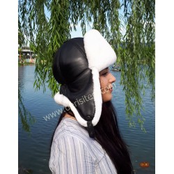 White Rabbit Fur Ushanka Hat | Genuine Leather | Derisitesi