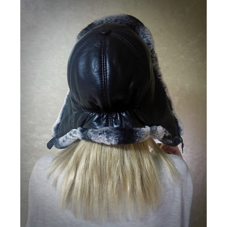 Aybike Gri Tavşan Kürklü Ushanka Kadın Deri Şapka - Derisitesi Gri tavşan kürklü, hakiki deri kadın ushanka şapka.