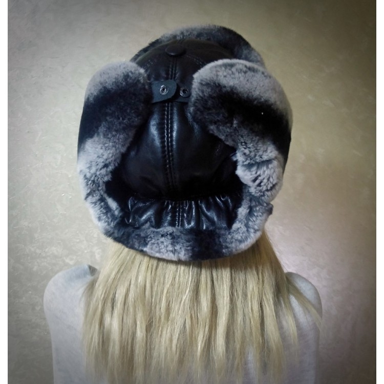 Aybike Gri Tavşan Kürklü Ushanka Kadın Deri Şapka - Derisitesi Gri tavşan kürklü, hakiki deri kadın ushanka şapka.