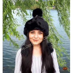 Lamb Fur Women's Leather Hat | Braided Crown | Derisitesi