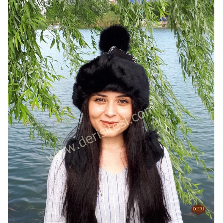 Cankız Kuzu Kürklü Kadın Deri Şapka, Börk Modelimiz - BŞ189