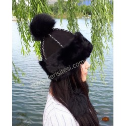 Lamb Fur Women's Leather Hat | Braided Crown | Derisitesi