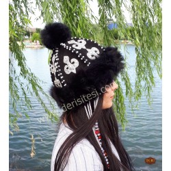 Beaded Fur Leather Hat | Women's | Handmade | Derisitesi