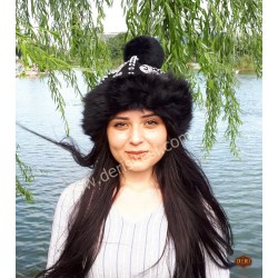 Beaded Fur Leather Hat | Women's | Handmade | Derisitesi