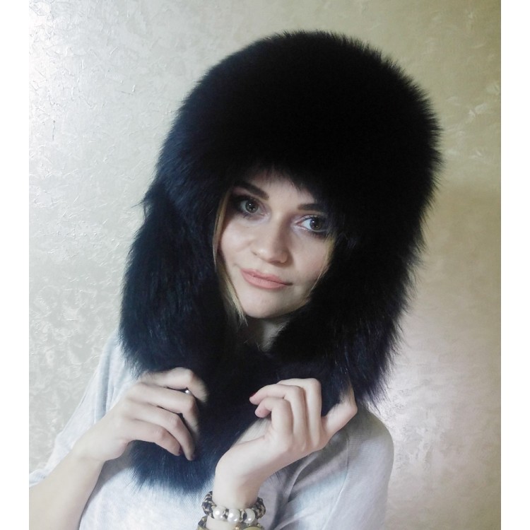 Kara Tulki (Tilki) Kürklü Kadın Deri Şapka, Börk Modelimiz - BŞ169