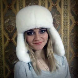 Rabbit Fur Ushanka Hat | White | Women's | Derisitesi