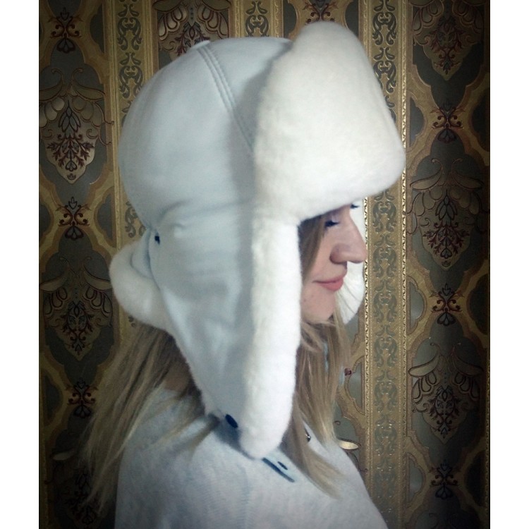 Kardelen Beyaz Tavşan (Rex) Kürklü Kadın Deri Şapka, Börk Modelimiz - BŞ167
