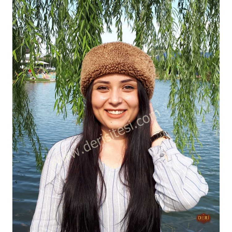 Serhatun Kahve Kürklü Kadın Deri Şapka, Börk Modelimiz - BŞ178