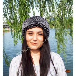 Fur-Lined Leather Beanie Hat | Grey | Women's | Derisitesi