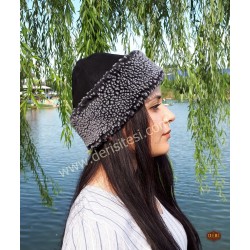 Fur-Lined Leather Beanie Hat | Grey | Women's | Derisitesi