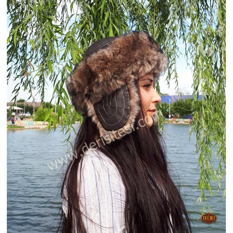 Tomris Katun Kürklü Kadın Deri Börk, Şapka Modelimiz - BŞ151