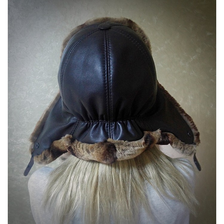 Yakşi Kahve Tavşan (Rex) Kürklü Kadın Deri Şapka, Börk Modelimiz - BŞ164