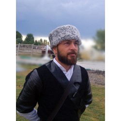 Men's Genuine Leather Grey Astrakhan Hat-Turkish Traditional Men's Genuine Leather Grey Astrakhan Hat-Turkish Traditional