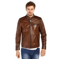 Holigan Hazelnut Men's Slim Fit Lambskin Leather Jacket