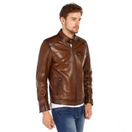 Holigan Hazelnut Men's Slim Fit Lambskin Leather Jacket