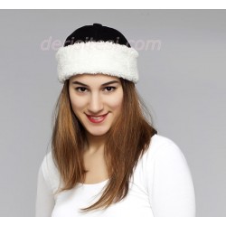 Women's Curly Fur Leather Hat | White - Black | Derisitesi