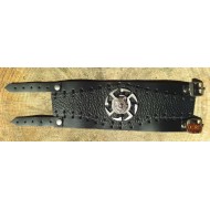 Handcrafted Black Wolf Head Embossed Leather Bracelet 