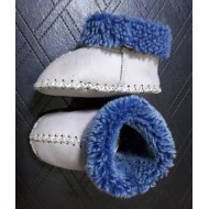 Krem Rengi Deri Bebek Patiği - Çocuk Ev Ayakkabısı - Hakiki Kuzu Kürklü