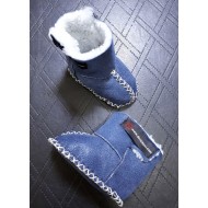 Blue Leather Baby Booties with Sheepskin Lining