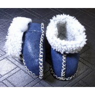 Blue Leather Baby Booties with Sheepskin Lining