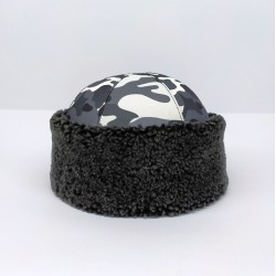 Grey Camouflage Waterproof Hunter's Cap - Real Fur Lining - Outdoor Leather Hat Grey Camouflage Waterproof Hunter's Cap - Real Fur Lining - Outdoor Leather Hat