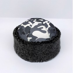 Grey Camouflage Waterproof Hunter's Cap - Real Fur Lining - Outdoor Leather Hat Grey Camouflage Waterproof Hunter's Cap - Real Fur Lining - Outdoor Leather Hat