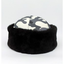 Black Fur-lined Camouflage Fabric Genuine Sheepskin Hat Black Fur-lined Camouflage Fabric Genuine Sheepskin Hat