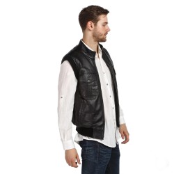Men's Quilted Leather Vest - Sleeveless, Tri-Colored