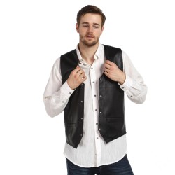 Classic Black Leather Vest - Genuine Lamb Leather