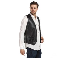 Classic Black Leather Vest - Genuine Lamb Leather