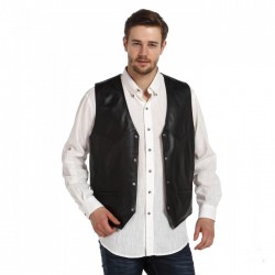 Men's Black Leather Vest - Cowboy Style