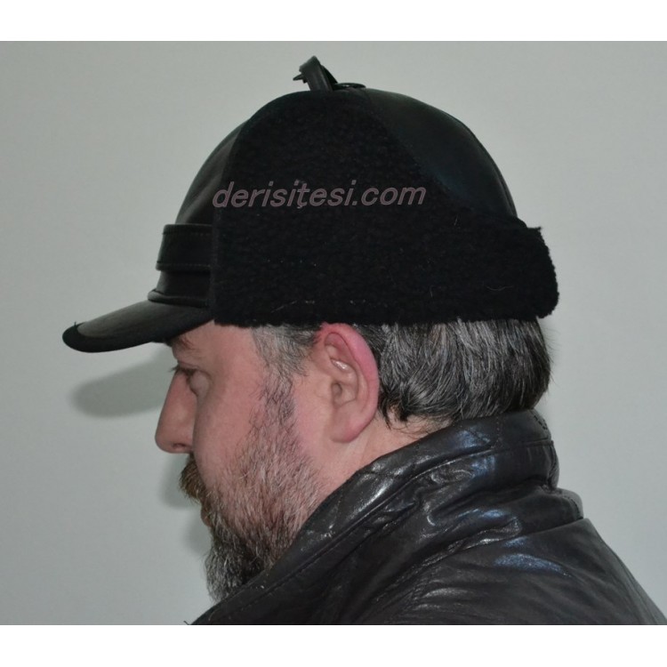 Kulaklıklı Siperli Deri Şapka - Ş060