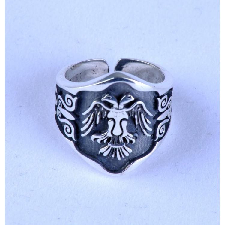 Selçuklu Çift Başlı Kartal 925 Ayar Gümüş Zihgir Yüzük Modelimiz - Baş Parmak Yüzüğü