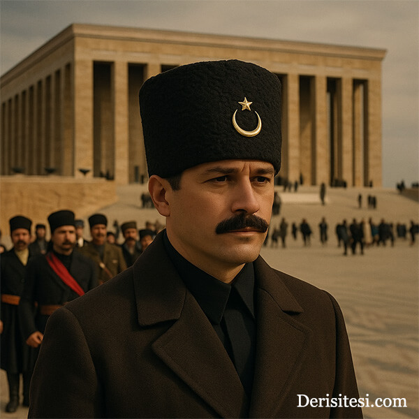 Atatürk Kalpağı - Kuvayi Milliye Tarzı, Anıtkabir Ay Yıldız Temalı Kuvayi Milliye Tarzı Atatürk Kalpağı ile Anıtkabir Önünde Ay Yıldız Temalı Görsel