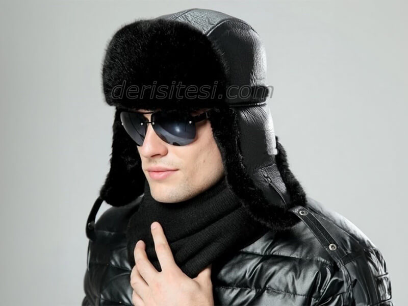 Kürklü hakiki deri Ushanka şapka – kar yağışına uygun kışlık şapka modeli