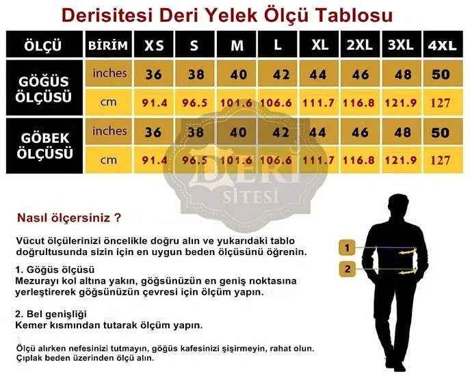 Deri Yelek Ölçüleri